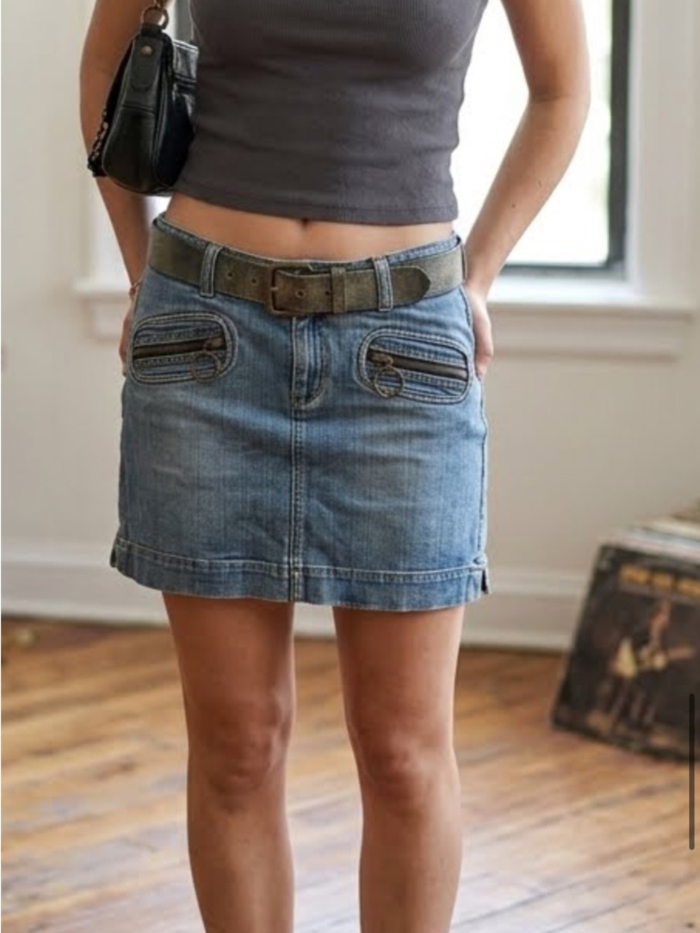 Jacob jr Blue Denim Mini Skirt with Decorative Pocket Trim